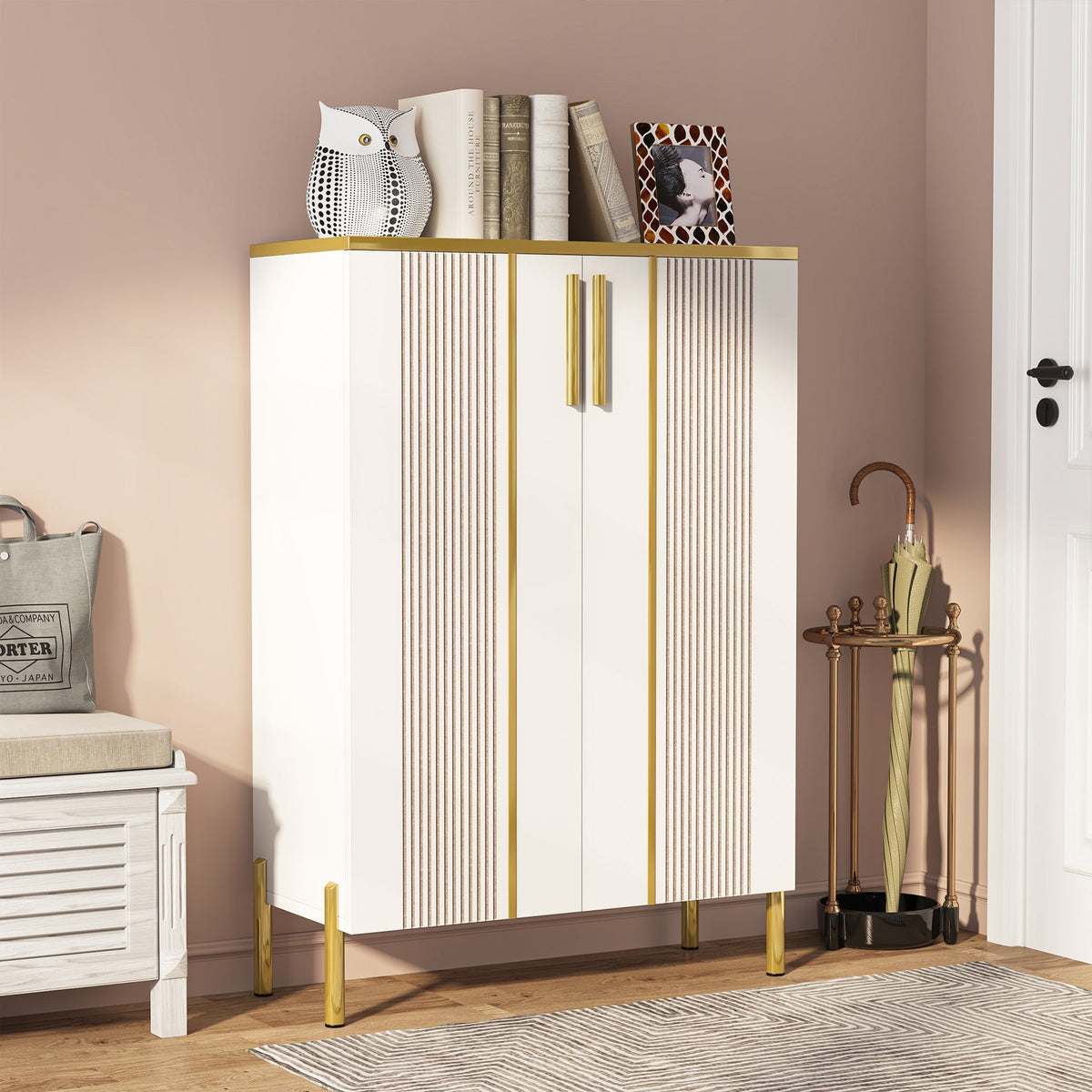 Shoe Cabinet , 6-Tier Shoe Storage Organizer with Adjustable Shelves & Doors