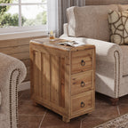 11.81 Inch Narrow Solid Wood Side Table with 3 Drawers, Slim Bedside Table for Bedroom