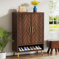 6-Tier Adjustable Shoe Cabinet - Wooden Shoe Organizer with Storage Shelves#Colour_Walnut & Gold