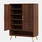 6-Tier Adjustable Shoe Cabinet - Wooden Shoe Organizer with Storage Shelves#Colour_Walnut & Gold