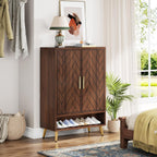 6-Tier Adjustable Shoe Cabinet - Wooden Shoe Organizer with Storage Shelves#Colour_Walnut & Gold