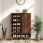 6-Tier Adjustable Shoe Cabinet - Wooden Shoe Organizer with Storage Shelves#Colour_Walnut & Gold