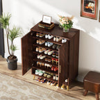 6-Tier Adjustable Shoe Cabinet - Wooden Shoe Organizer with Storage Shelves#Colour_Walnut & Gold