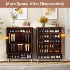 6-Tier Adjustable Shoe Cabinet - Wooden Shoe Organizer with Storage Shelves#Colour_Walnut & Gold