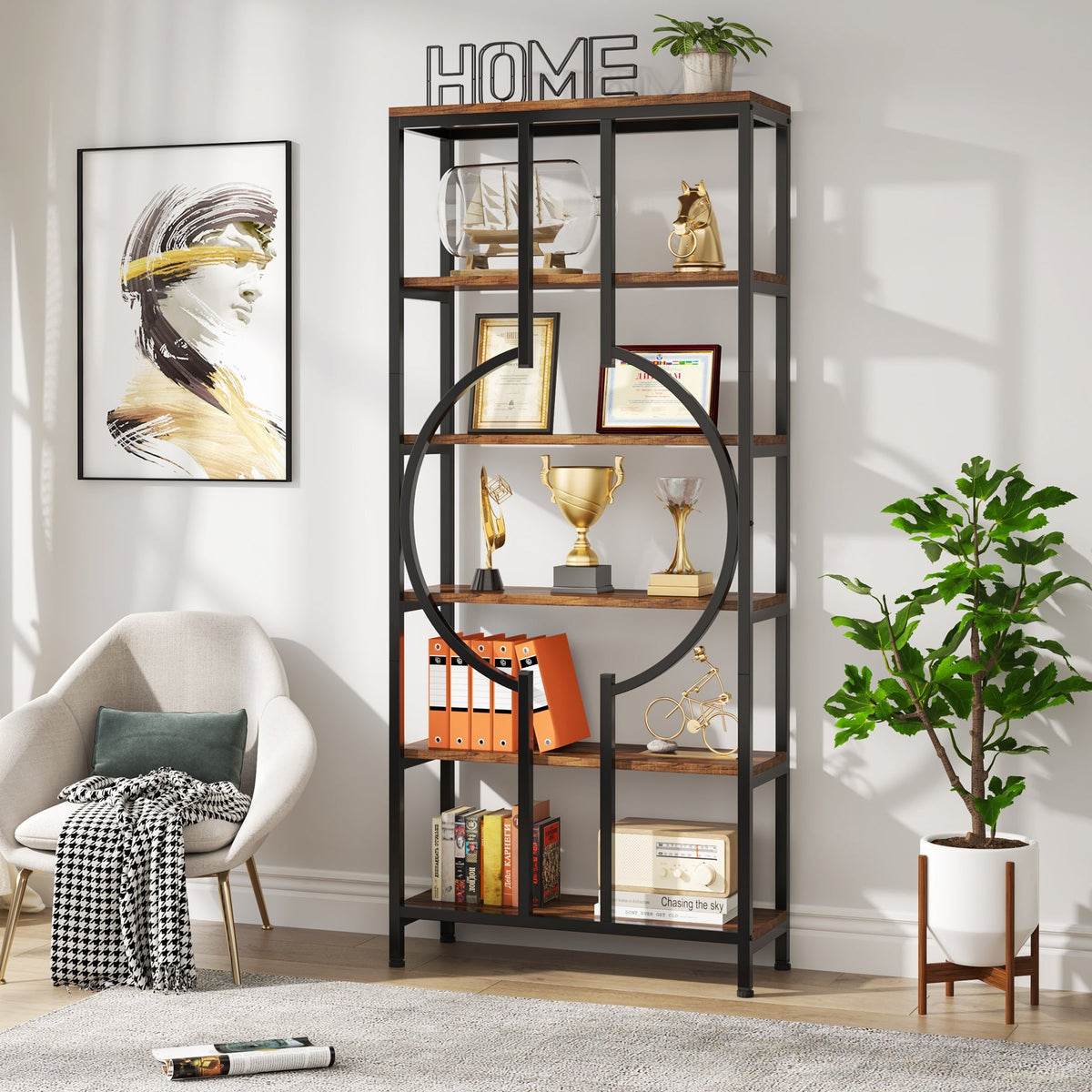 6-Tier Bookshelf, 70.9" Industrial Bookcase Display Shelf