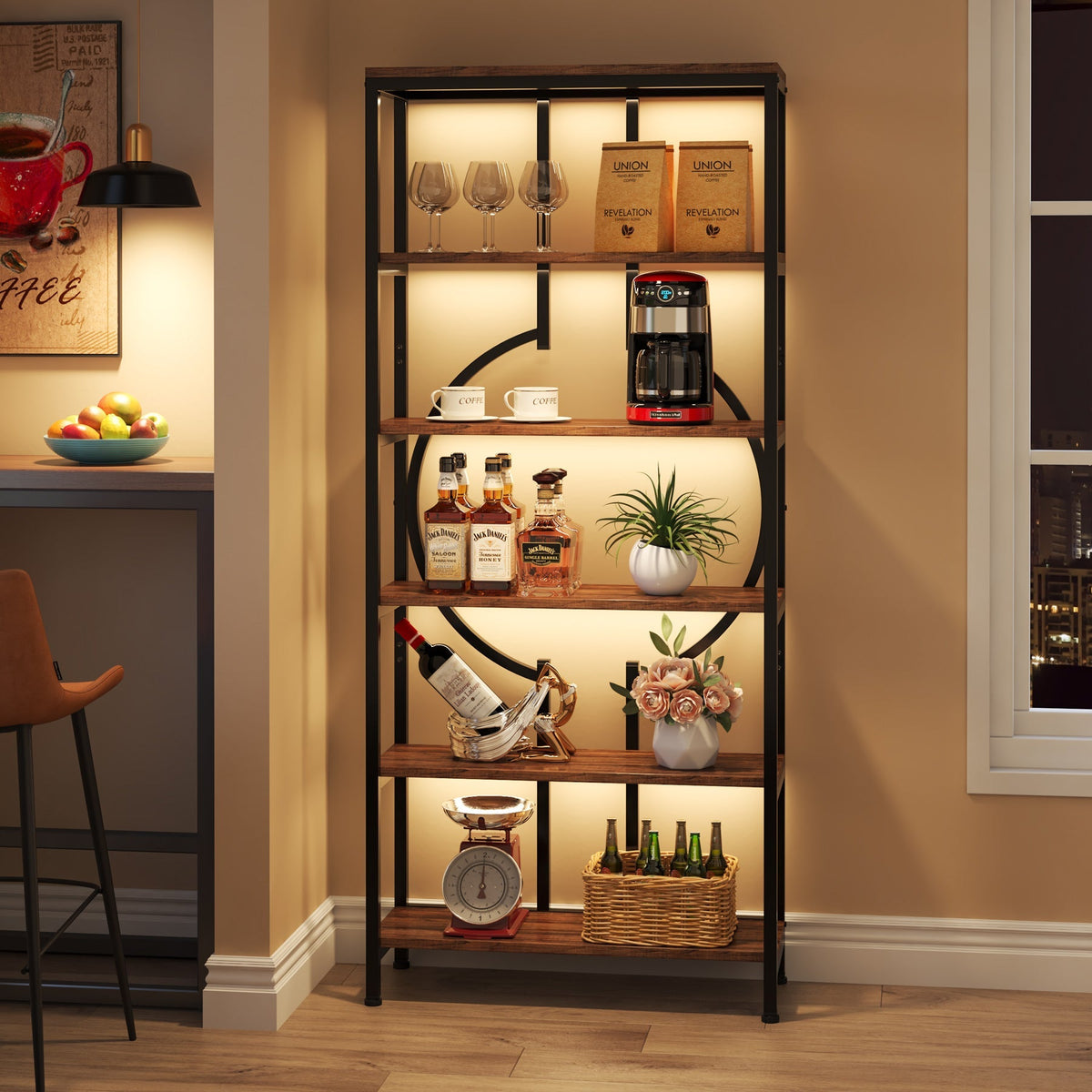 6-Tier Bookshelf, 70.9" Industrial Bookcase Display Shelf