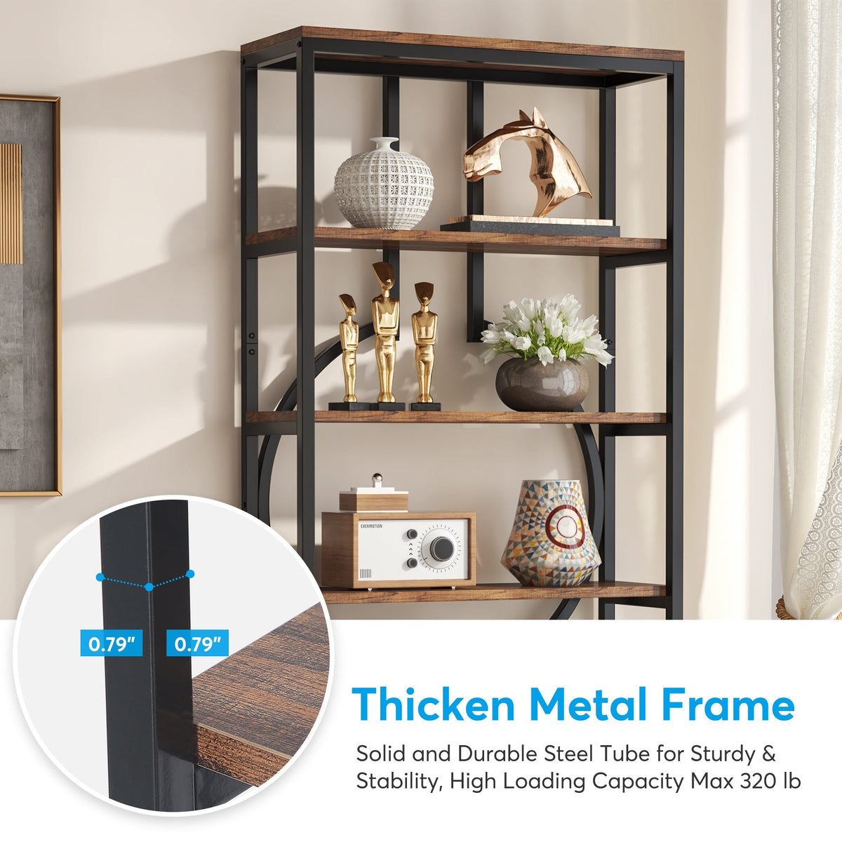 6-Tier Bookshelf, 70.9" Industrial Bookcase Display Shelf