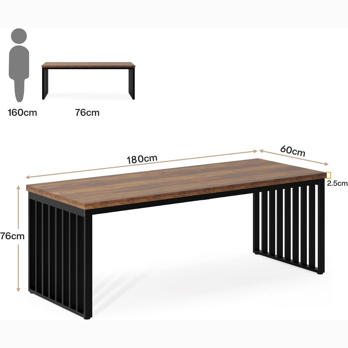 71" Home Office Desk - Heavy Duty Metal Frame Workstation#Colour_Brown & Black Base