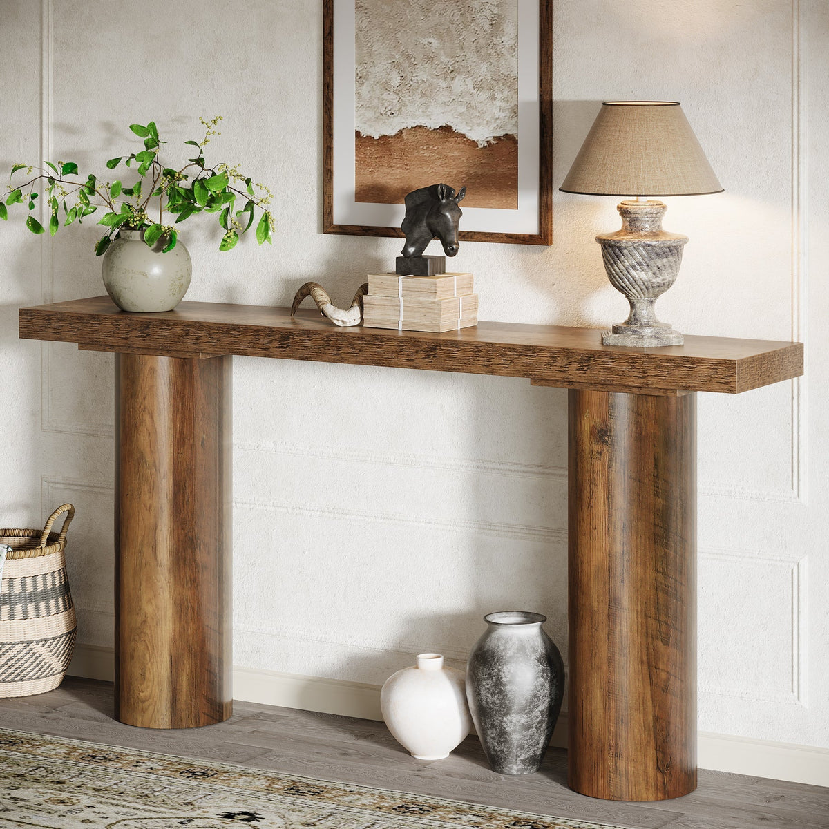 63" Console Table, Long Rustic Sofa Table Bar Table