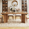 63 inch farmhouse dining table with spacious rectangular tabletop and angled panel legs#Colour_Walnut Brown