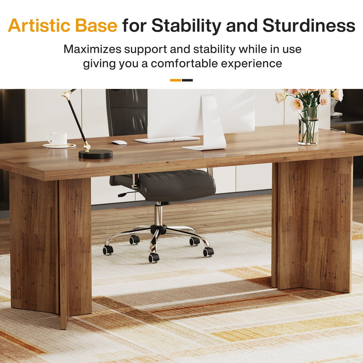 63" Wood Executive Desk, Farmhouse Computer Desk with Large Tabletop #Colour_Walnut Brown