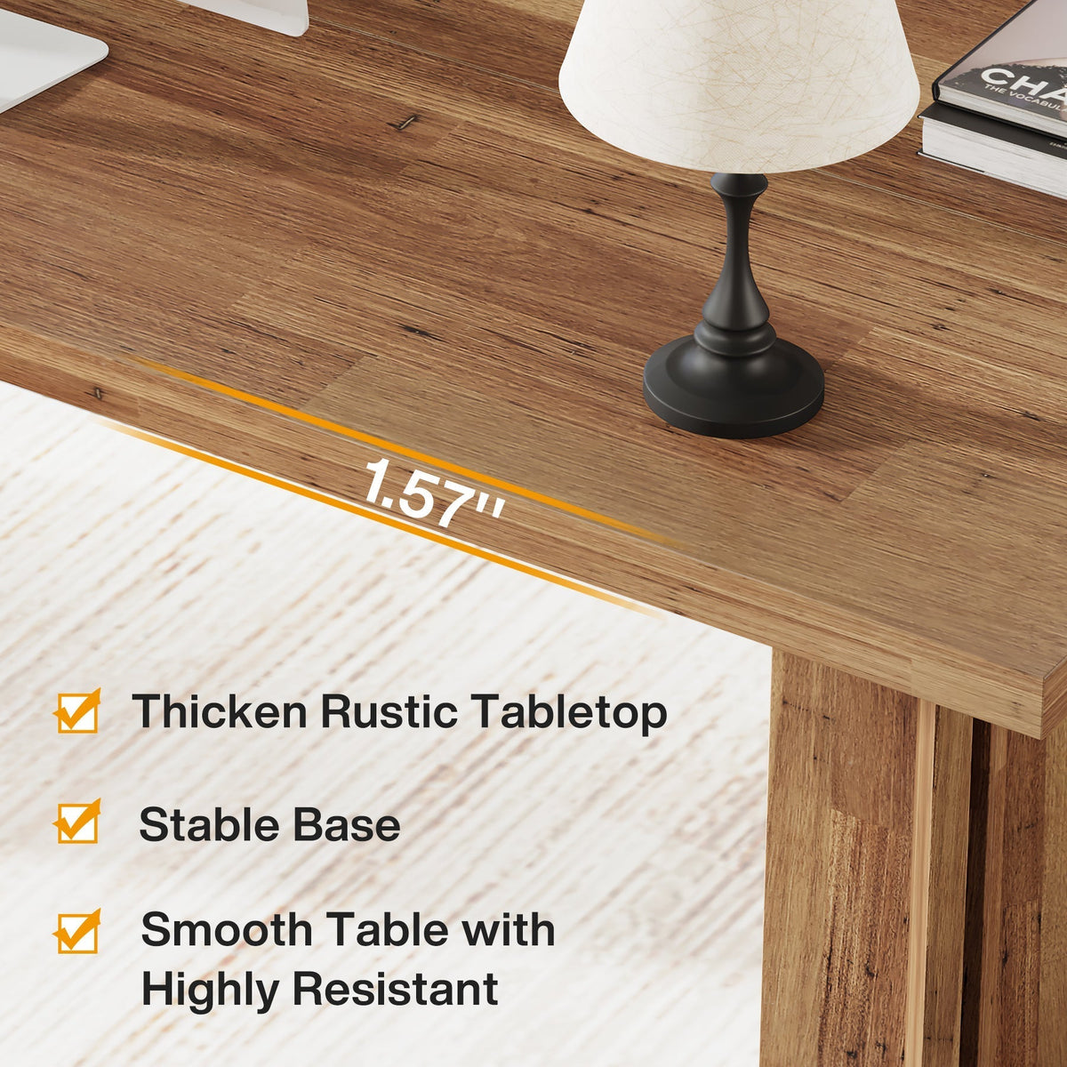 63" Wood Executive Desk, Farmhouse Computer Desk with Large Tabletop #Colour_Walnut Brown