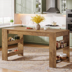 63 Inch Farmhouse Kitchen Island with Double-Sided Storage Shelves