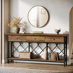 70.86-Inch Extra Long Console Table with 3 Drawers and Storage Shelf, Industrial Narrow Sofa Table for Living Room Entryway and Hallway