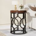 Round End Table, Industrial Side Table with Metal Hollow Frame #Colour_Rustic Brown