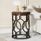 Round End Table, Industrial Side Table with Metal Hollow Frame #Colour_Rustic Brown