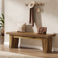 55.12-Inch Wooden Entryway Bench, Farmhouse Long Bench with Storage Space