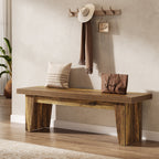 55.12-Inch Wooden Entryway Bench, Farmhouse Long Bench with Storage Space