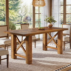63-Inch Solid Fir Wood Dining Table with Herringbone Top, Farmhouse Table for Dining Room