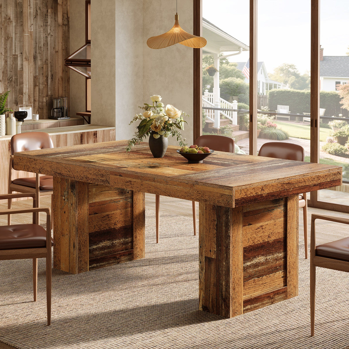 63 Inch Farmhouse Dining Table for 6, Rectangular Wooden Kitchen Table with Heavy Duty Legs for Dining Room