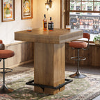 31.5-Inch Square Bar Table with Metal Footrest, Industrial Pub Table for Small Kitchens