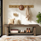 63-Inch Solid Wood Farmhouse Bench with 2-Tier Open Shoe Storage