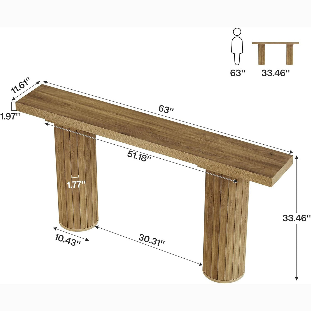 63" Farmhouse Console Table - Long Narrow Sofa Table for Living Room & Hallway