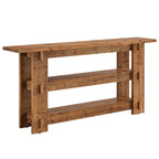 63" Solid Wood Console Table, Farmhouse Sofa Table Behind Couch with 3-Tier Shelves#Colour_Brown