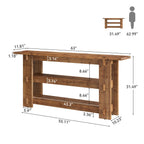 63" Solid Wood Console Table, Farmhouse Sofa Table Behind Couch with 3-Tier Shelves#Colour_Brown