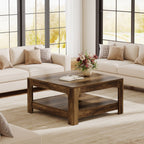 39.4-Inch Square Coffee Table, Large Farmhouse Center Table with Storage Shelf for Living Room