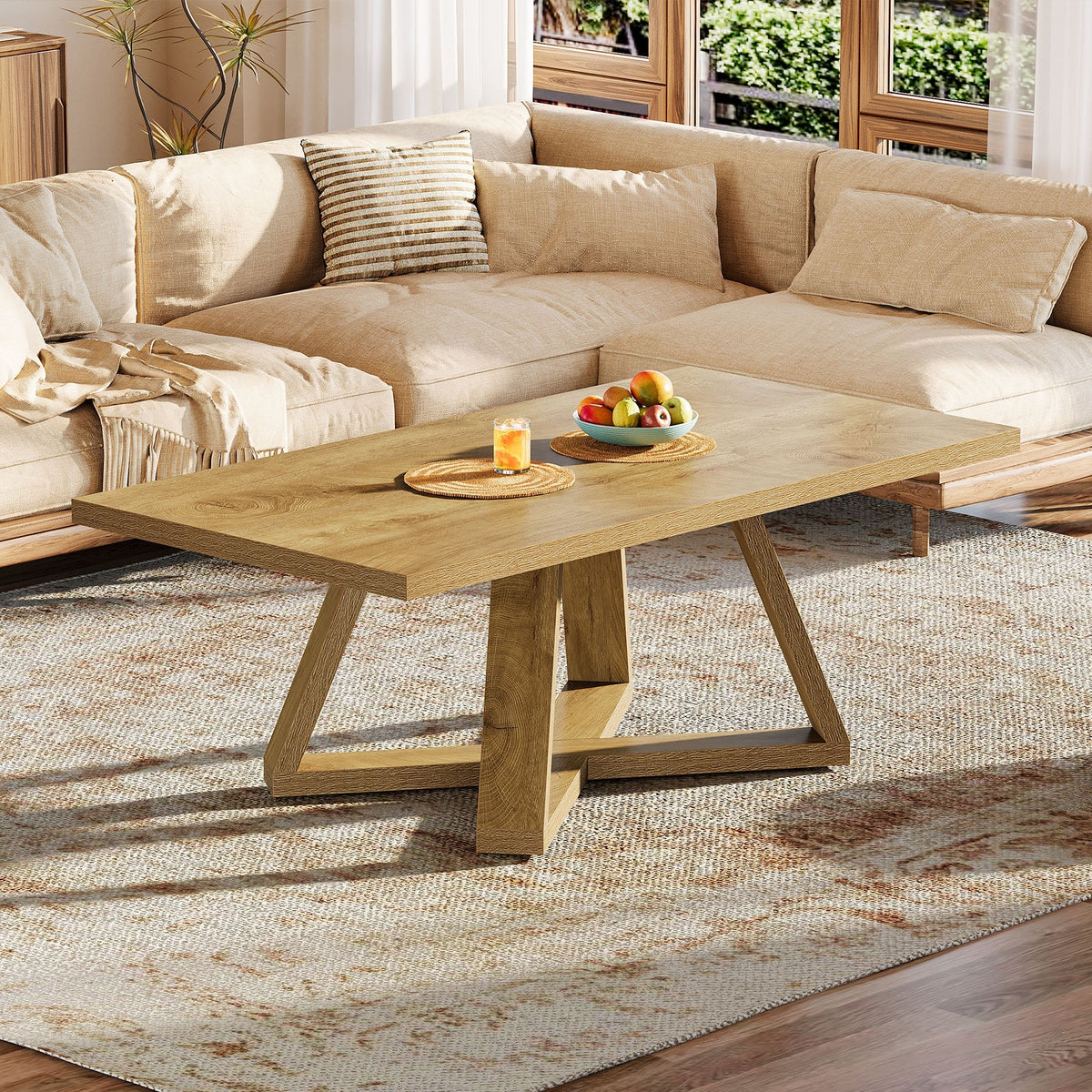 47" Rectangle Coffee Table, Farmhouse Wooden Accent Table for Small Spaces
