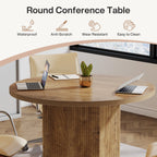 31.5-Inch Round Conference Table with Fluted Pedestal Base, Small Office Meeting Table for Conference Room Study and Home Office