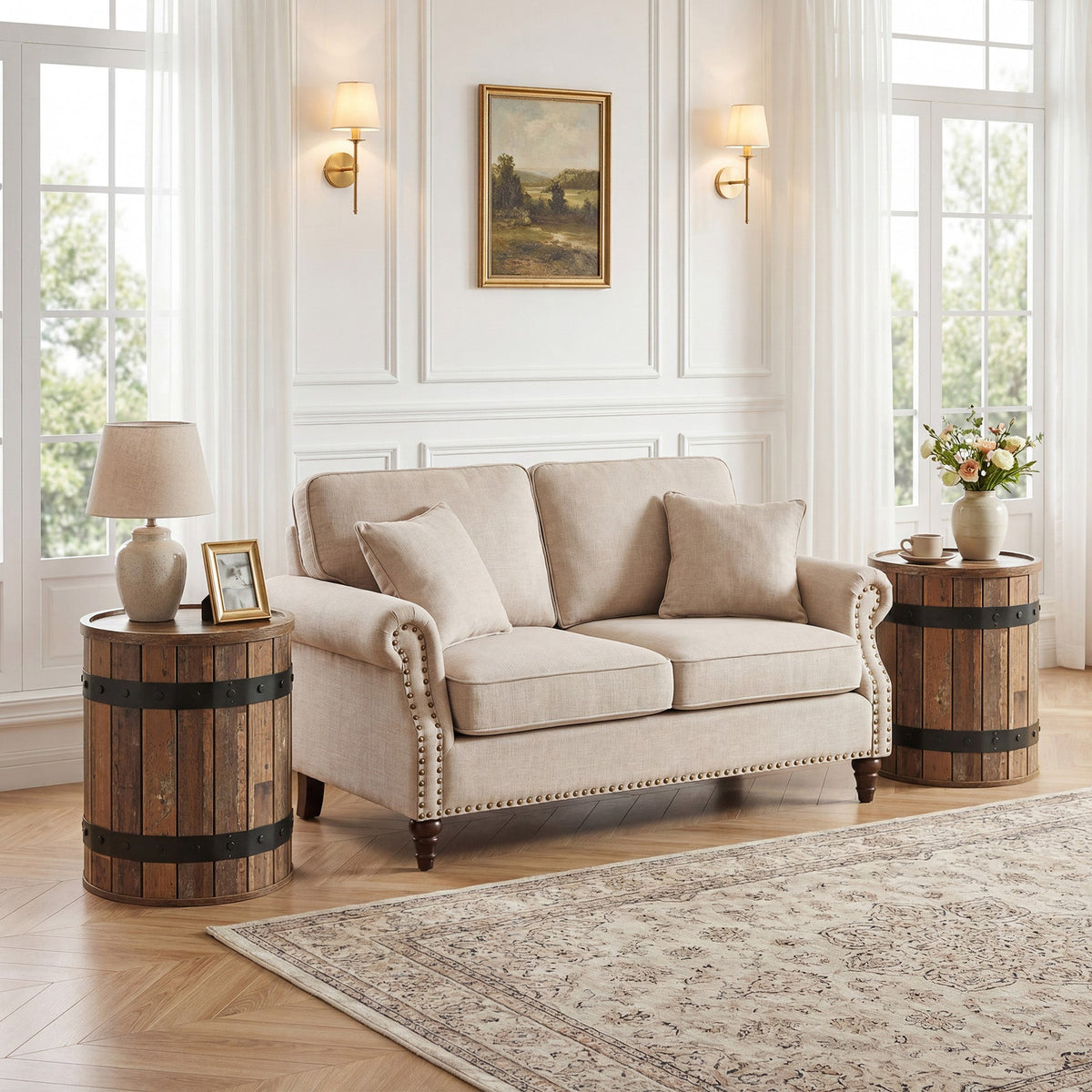 19.68-Inch Barrel Side Table with Hidden Storage, Farmhouse Round End Table with Removable Lid