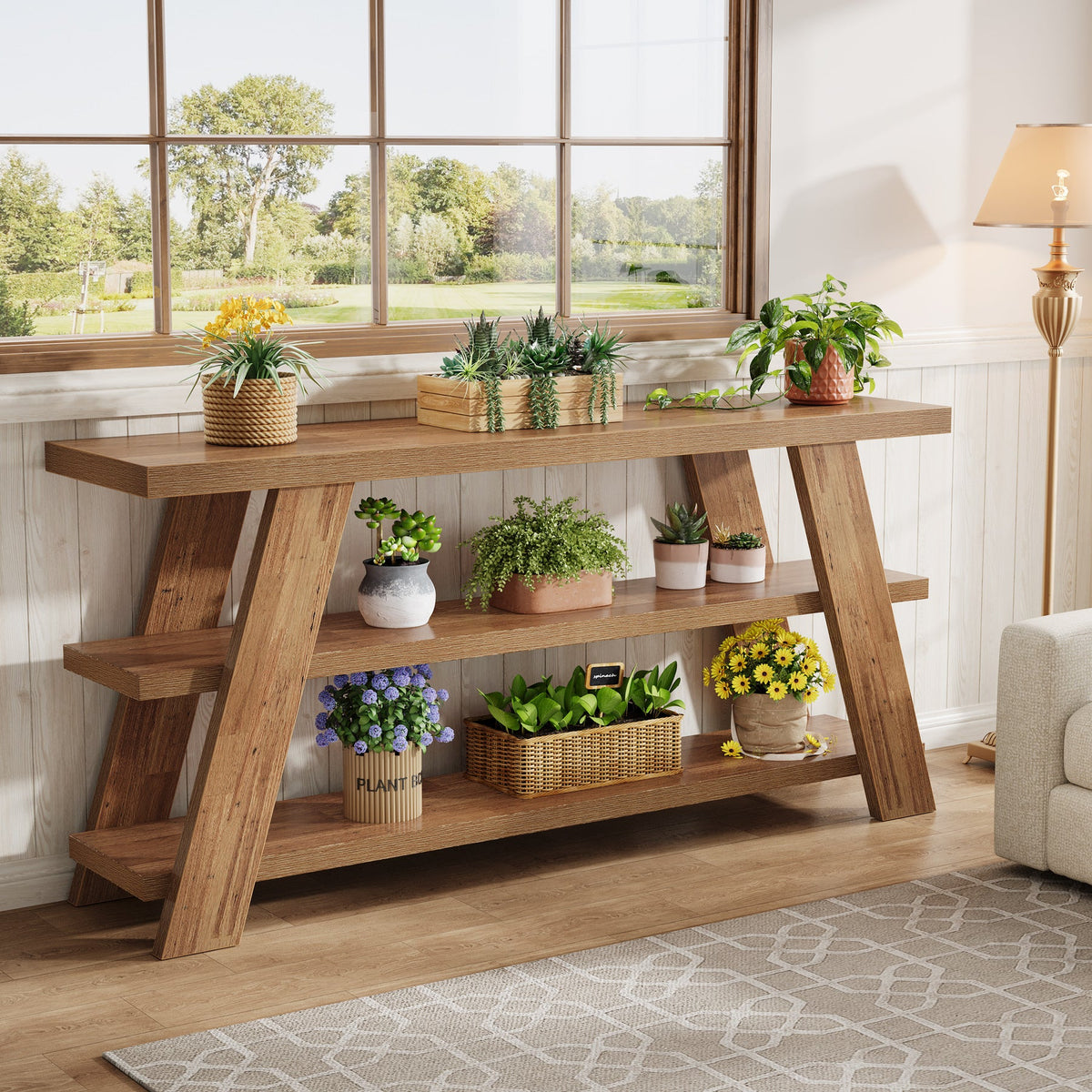 70.9" Farmhouse Console Table, 3-Tier Narrow Sofa Table with Storage