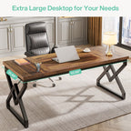 63-Inch Large Office Desk, Industrial Computer Executive Desk with Extra Thick Wood-Look Top and Metal Frame for Home Office