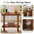 23.62 Inch Solid Wood Side Table with 2-Tier Storage, Farmhouse End Table for Bedroom