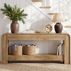 78.74 Inch Farmhouse Console Table with Open Storage Shelf and Curved Edges, Slim Entryway Sofa Table for Hallway