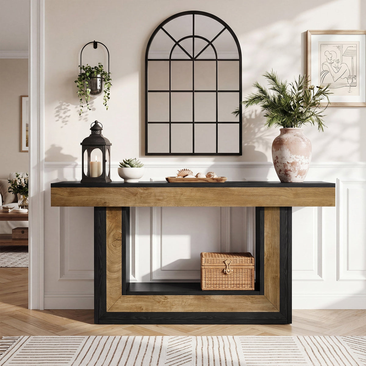 63-Inch Narrow Console Table with 2-Tier Storage, Farmhouse Sofa Table for Entryway