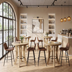 39.4-Inch High Round Bar Table with Curved Legs and Metal Footrest, Modern Pub Table for Kitchen and Coffee Bar