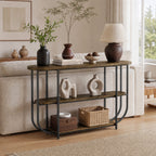 63-Inch 3-Tier Narrow Console Table with Curved Metal Frame, Modern Vintage Entryway Sofa Table for Living Room