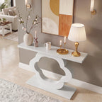 39.4-Inch White High-Gloss Console Table with Flower Cutout Base, Narrow Entryway Table for Living Room and Hallway