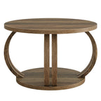 31.5 Inch Round Coffee Table with Storage, Sculptural Curved Base for Living Room
