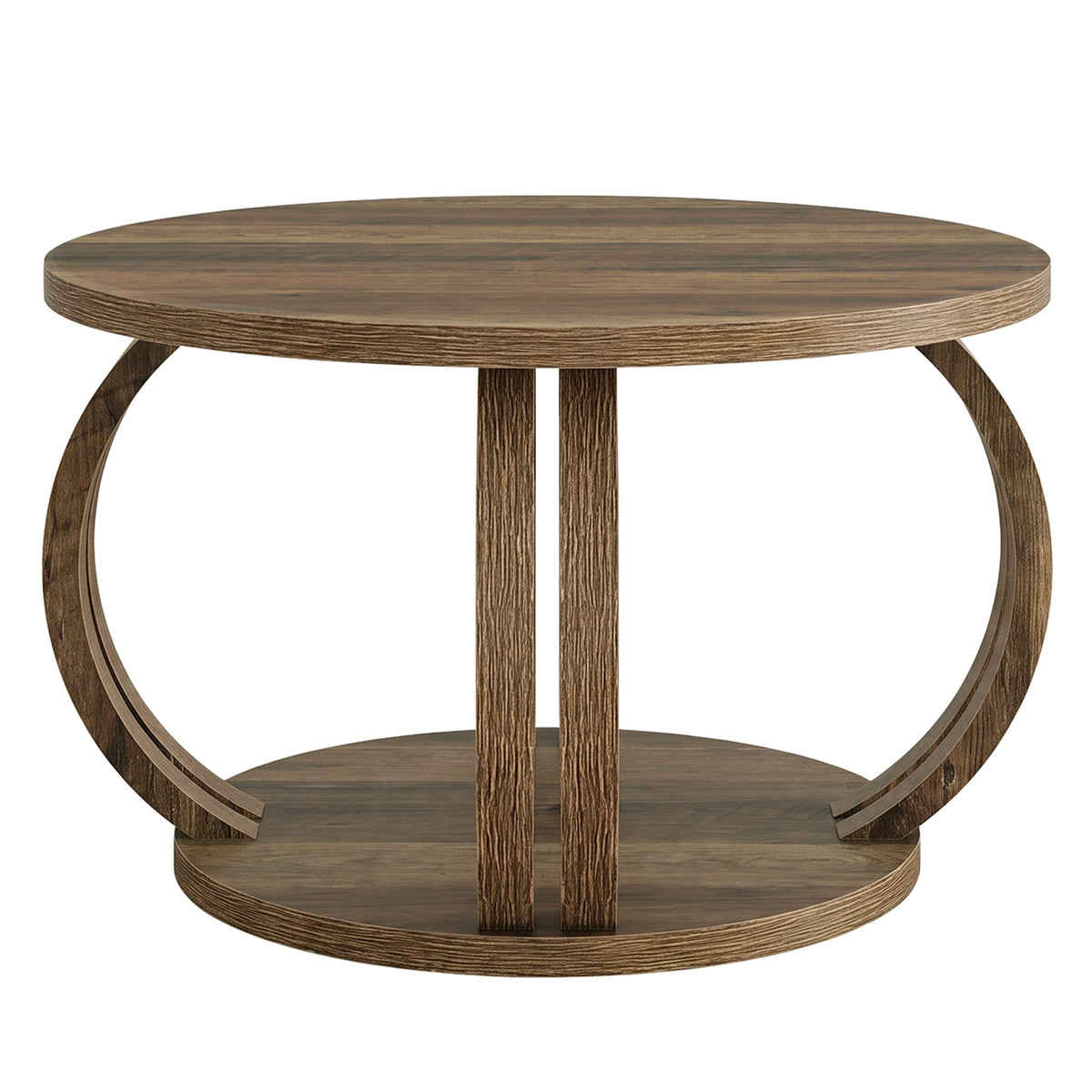 31.5 Inch Round Coffee Table with Storage, Sculptural Curved Base for Living Room