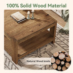31.5-Inch Square Farmhouse Coffee Table with Storage Shelf, Solid Wood Center Table for Living Room