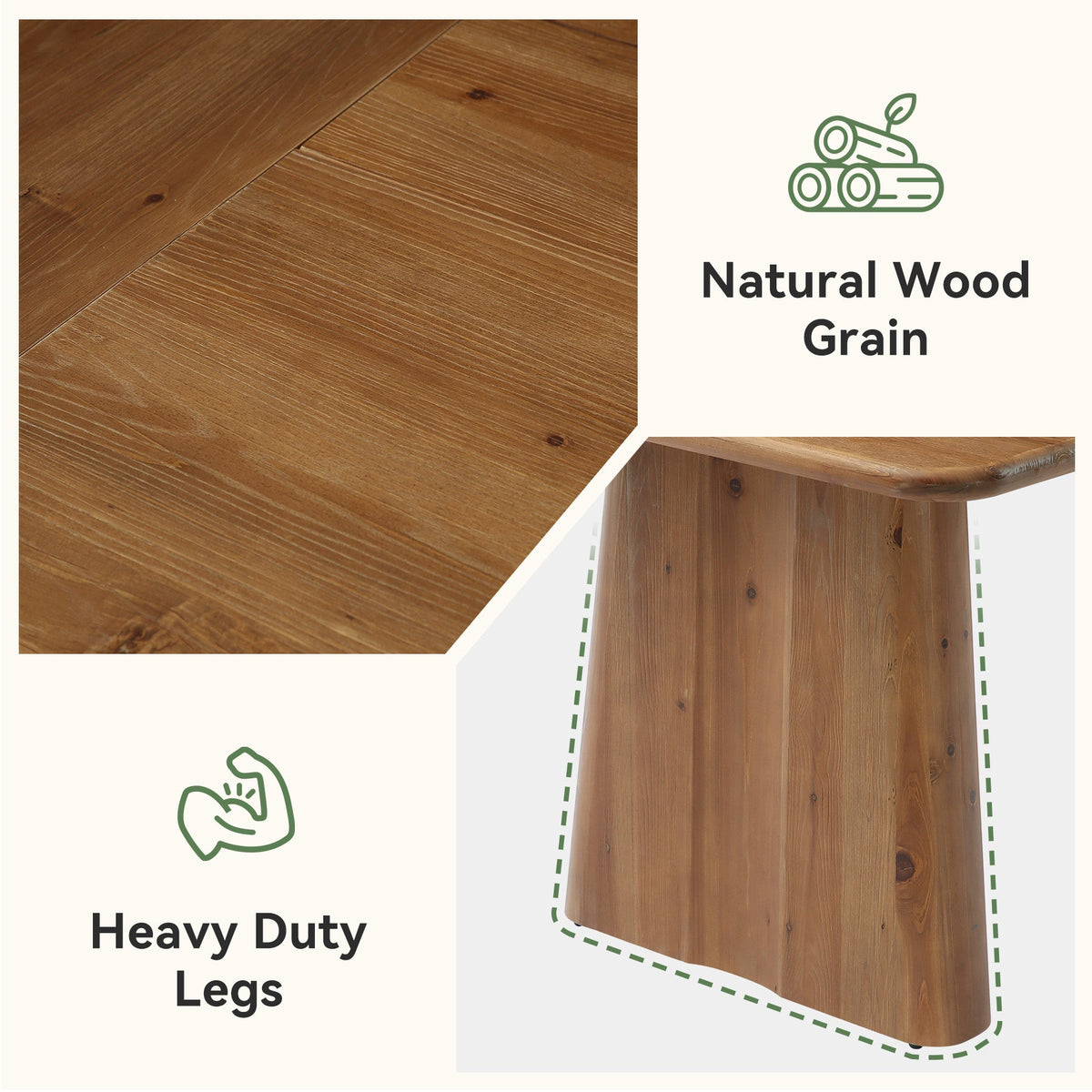 63-Inch Solid Wood Dining Table with Double Pedestal Base, Rustic Table for Dining Room