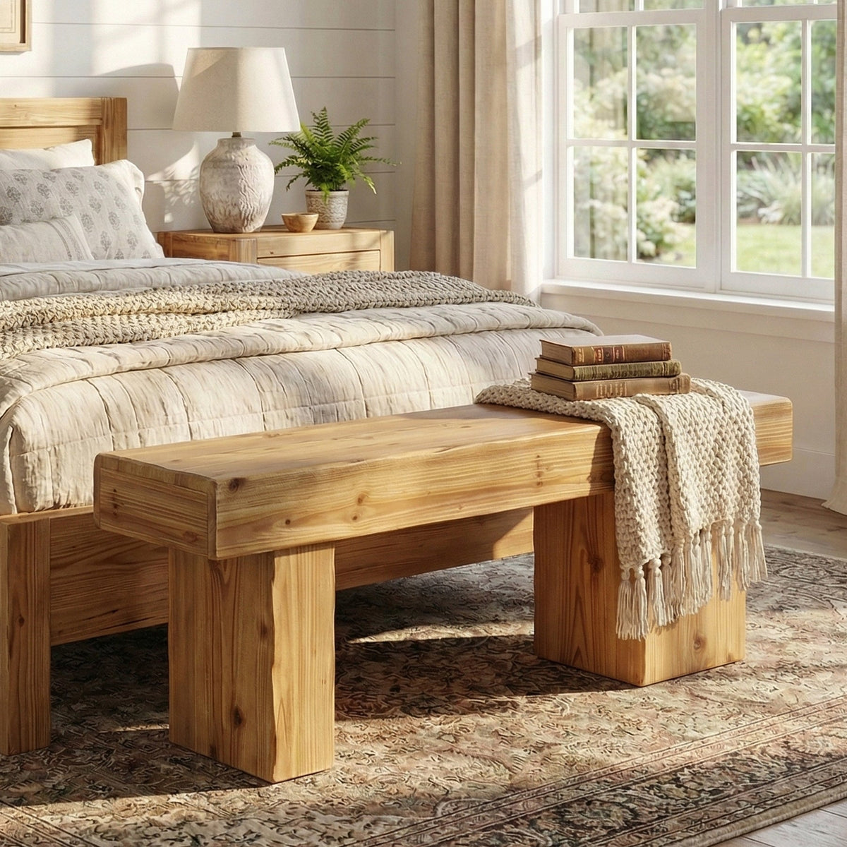 47-Inch Solid Wood Entryway Bench, Thick Seat Bench for Hallway
