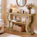 55 Inch Console Table with 3-Tier Storage, Farmhouse Hallway Table with Wave Legs