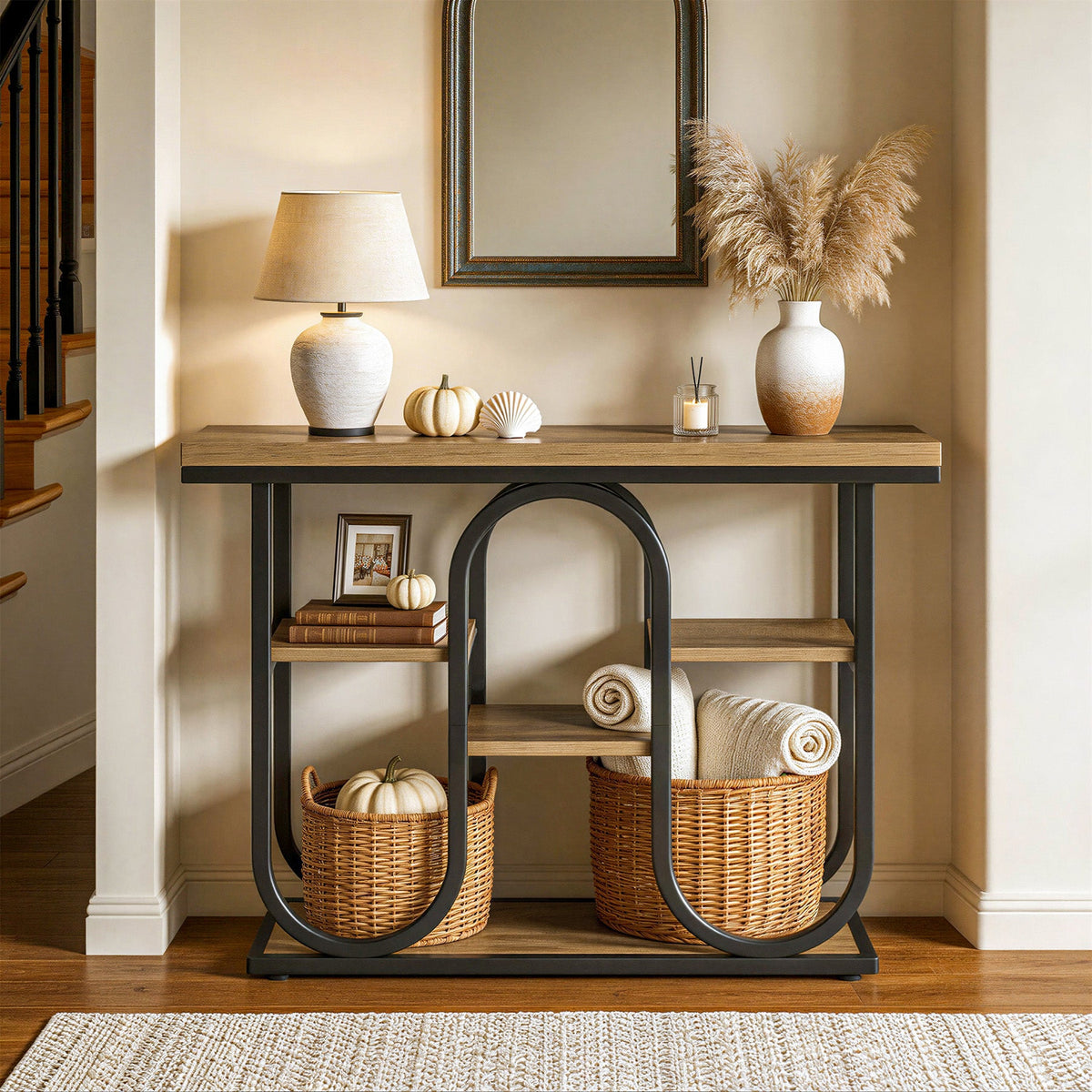 39.4" Console Table, 4-Tier Industrial Sofa Table for Entryway