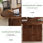 63-Inch Solid Wood Conference Table for 4 to 6 People with Oval Tabletop, Farmhouse Meeting Seminar Table
