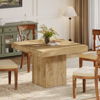 39" Square Farmhouse Dining Table, Solid Wood Kitchen Table with Pedestal Base for 4